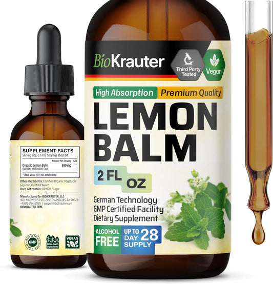 Vegan Lemon Balm Leaf Extract Tincture for Calmness Support - Alcohol & Sugar-Free - 2 Fl. Oz.