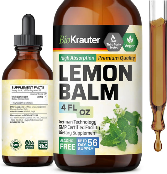 Vegan Lemon Balm Leaf Extract Tincture for Calmness Support - Sugar & Alcohol-Free - 4 Fl. Oz.