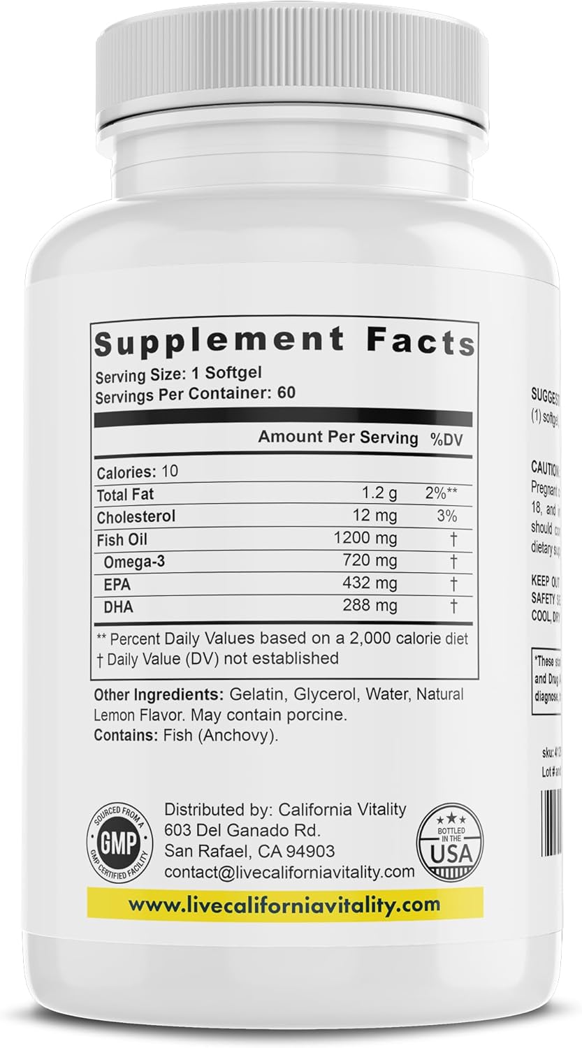 Vegan Lemon Flavor Omega-3 Fish Oil Supplements from California - Non-GMO, Gluten-Free, Dairy-Free - Made in the USA