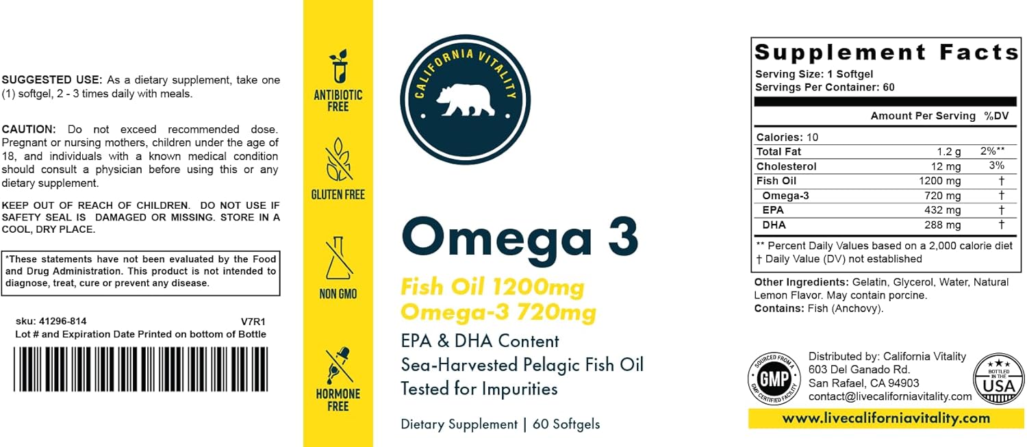 Vegan Lemon Flavor Omega-3 Fish Oil Supplements from California - Non-GMO, Gluten-Free, Dairy-Free - Made in the USA