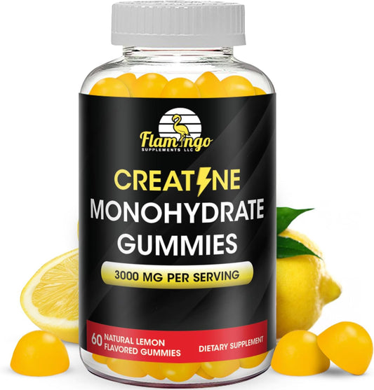 Vegan Lemon Flavored Creatine Gummy Chews for Energy Boost - 90 Count - Non-GMO Muscle Building Supplement