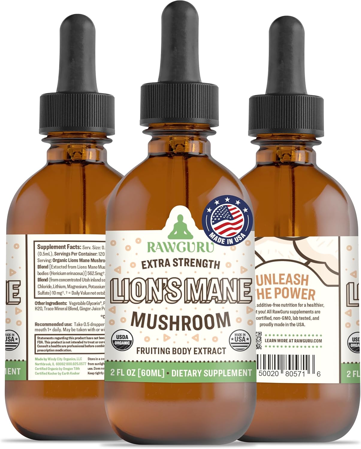 Vegan Lion's Mane Mushroom Tincture with Trace Minerals for Immunity & Brain - 120 Servings - Nano-Processed Cognitive Supplement
