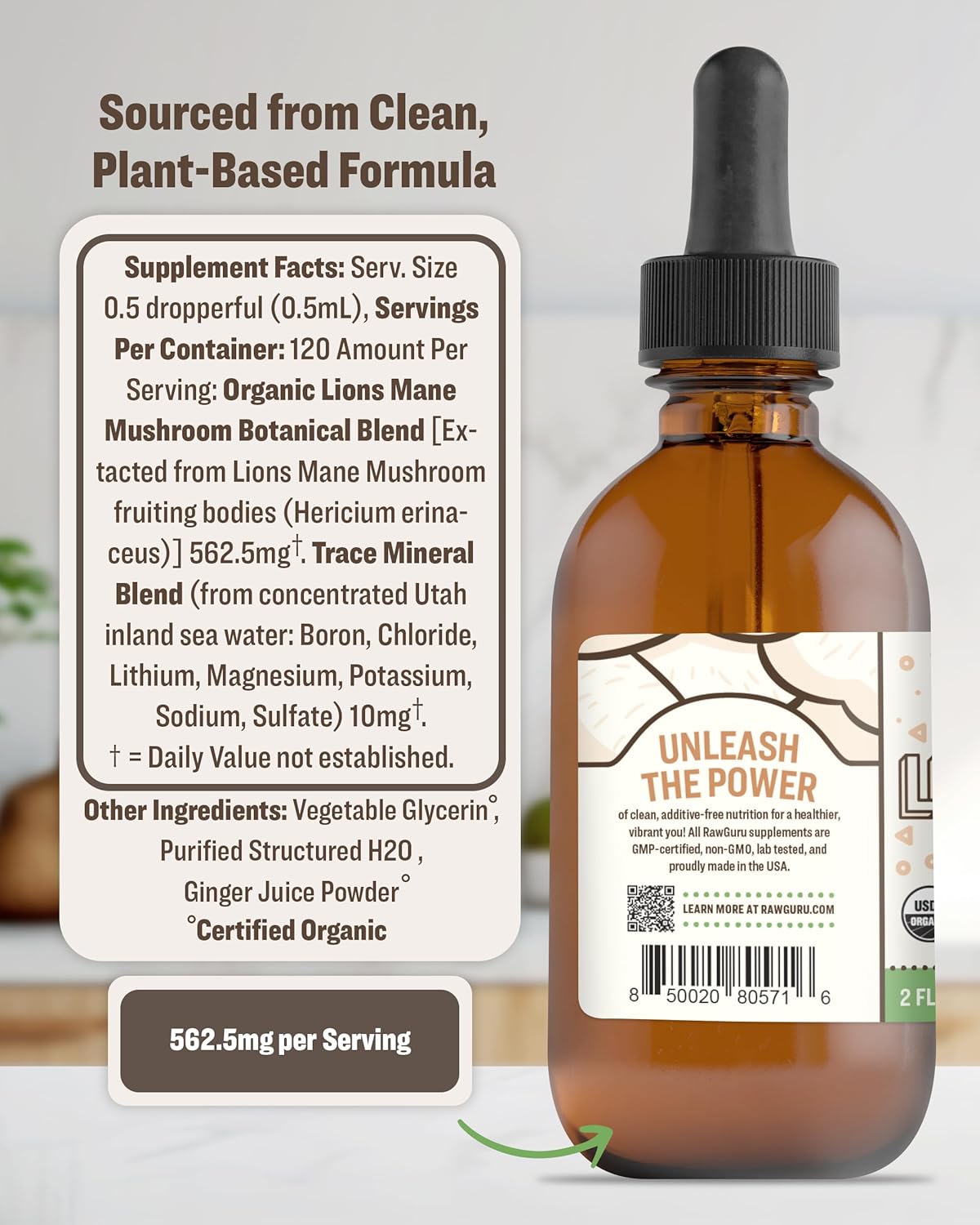 Vegan Lion's Mane Mushroom Tincture with Trace Minerals for Immunity & Brain - 120 Servings - Nano-Processed Cognitive Supplement