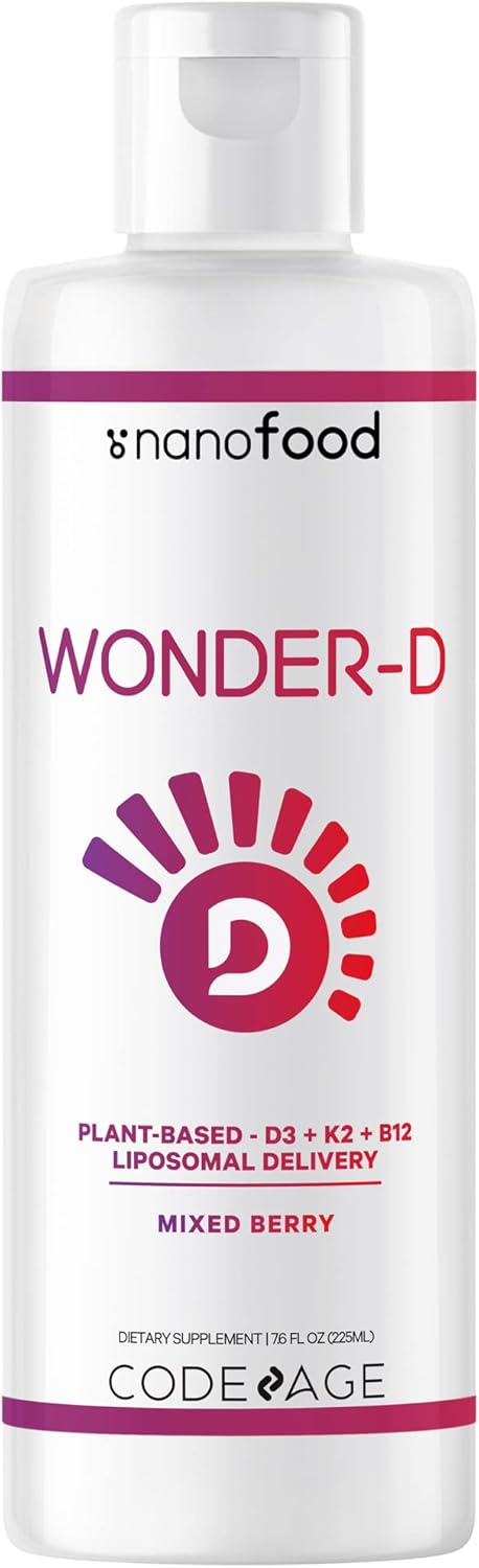 Vegan Liposomal Wonder-D Liquid Drops with Vitamin D3, B12, and K2 - Non-GMO Plant-Based Supplement with Sunflower Phospholipids and Vitamin E