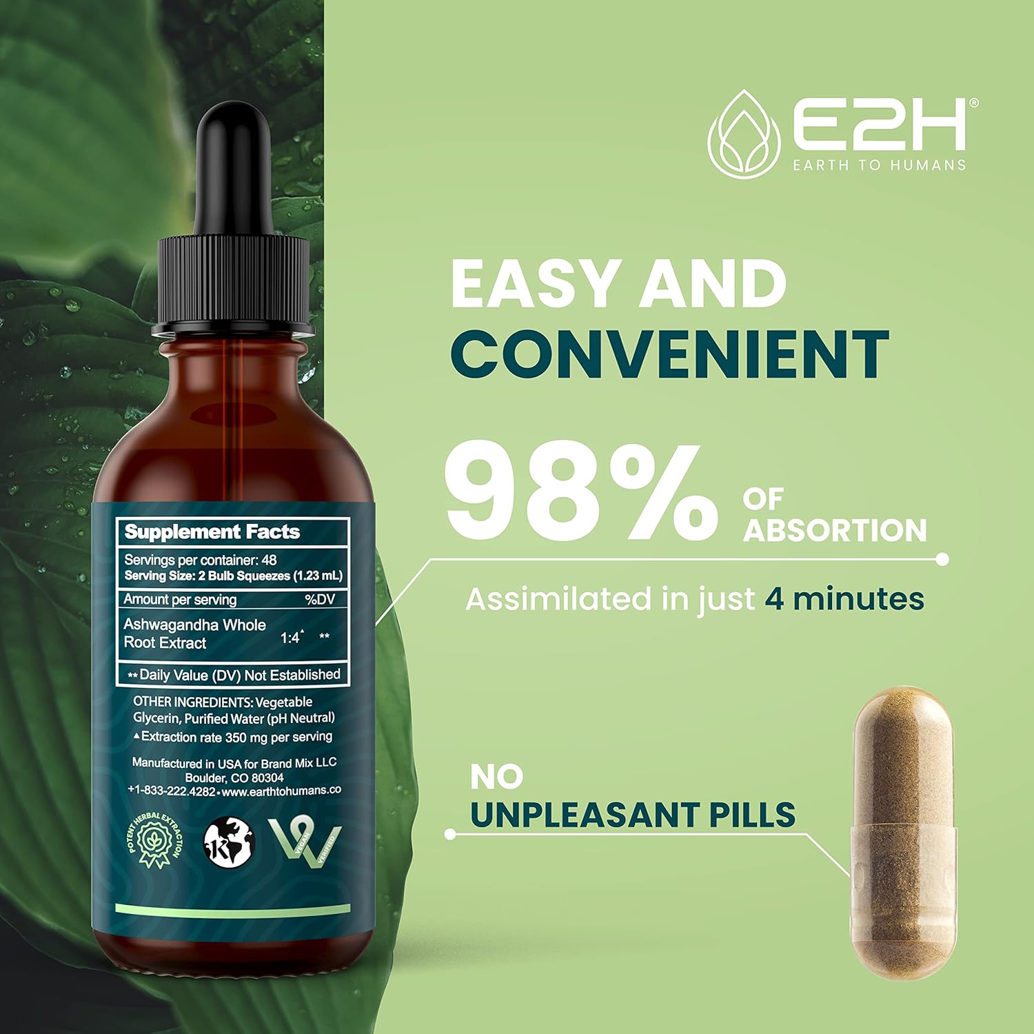 Vegan Liquid Chlorophyll and Ashwagandha Drops Bundle - 2 Fl Oz Each (4 Fl Oz Total) - Non-GMO, Earth to Humans