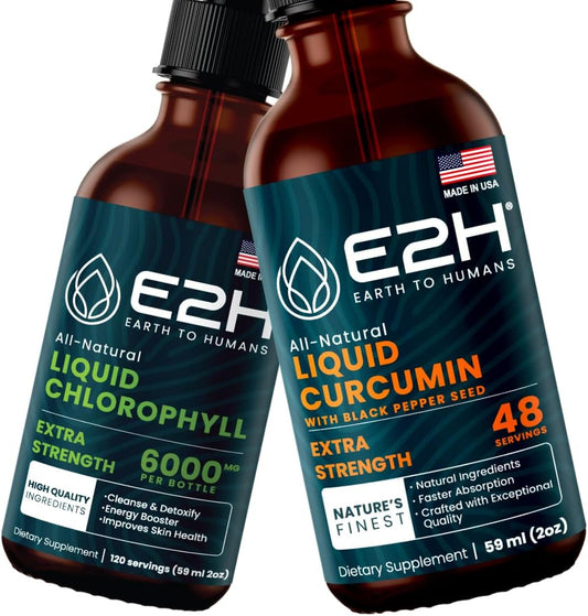 Vegan Liquid Chlorophyll and Turmeric Curcumin Bundle - Non-GMO, 2 Fl Oz Each (4 Fl Oz Total)