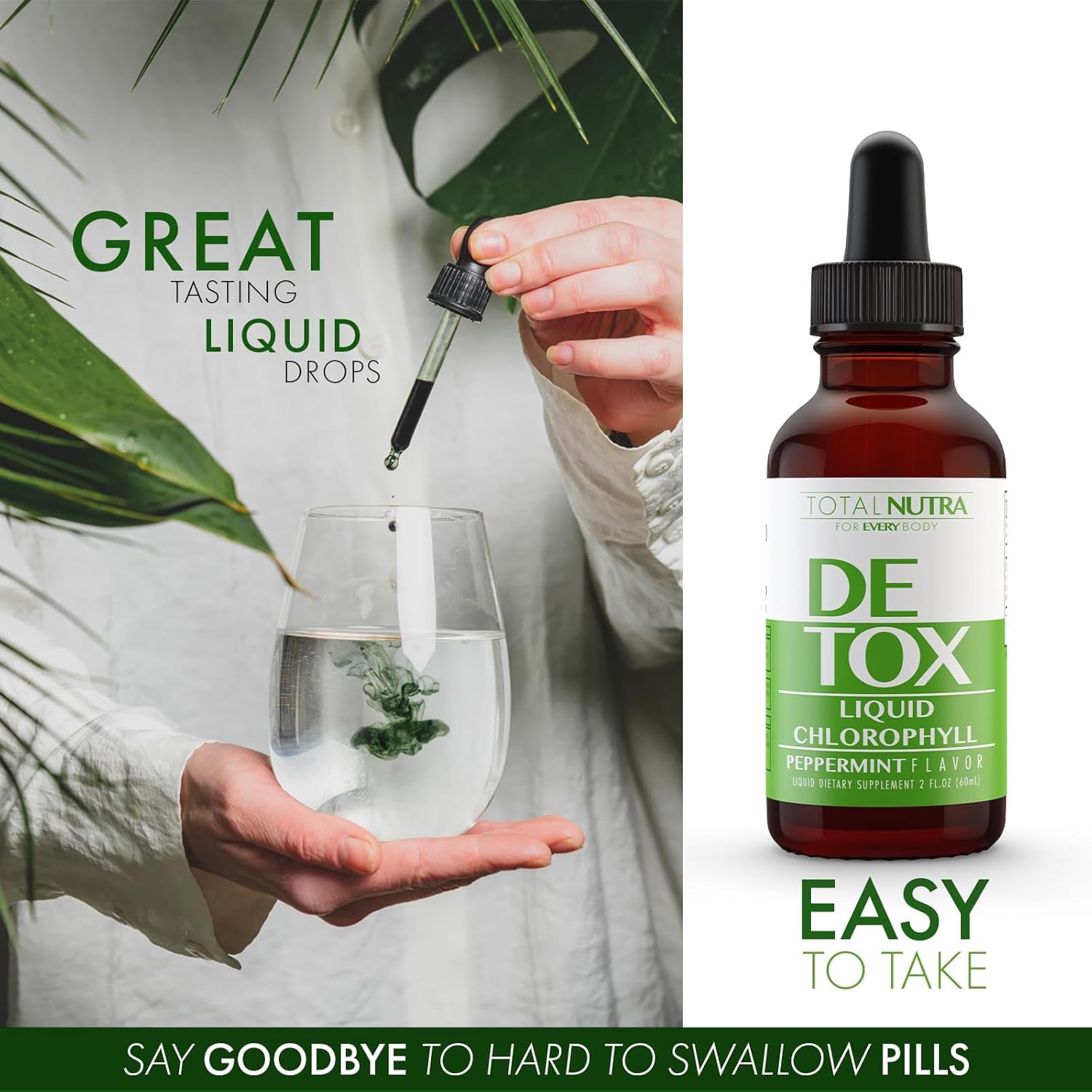 Vegan Liquid Chlorophyll Drops 50mg for Energy Boost, Immune Support, Skin Care - Mint Flavor, Non-GMO, Gluten Free - Total Nutra 4 Pack