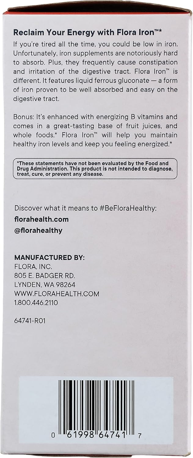 Vegan Liquid Iron Supplement with B-Vitamins, Kosher & Gluten Free (7.7 fl oz, Pack of 2) by Flora Health