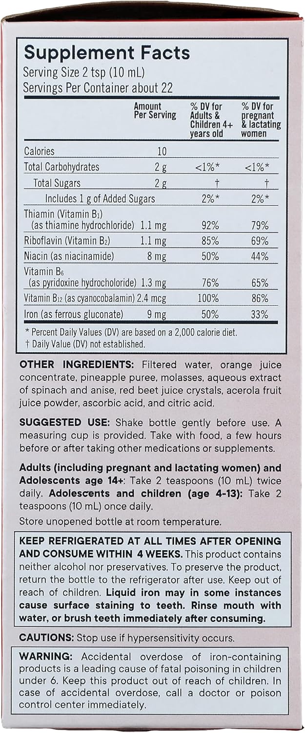 Vegan Liquid Iron Supplement with B-Vitamins, Kosher & Gluten Free (7.7 fl oz, Pack of 2) by Flora Health