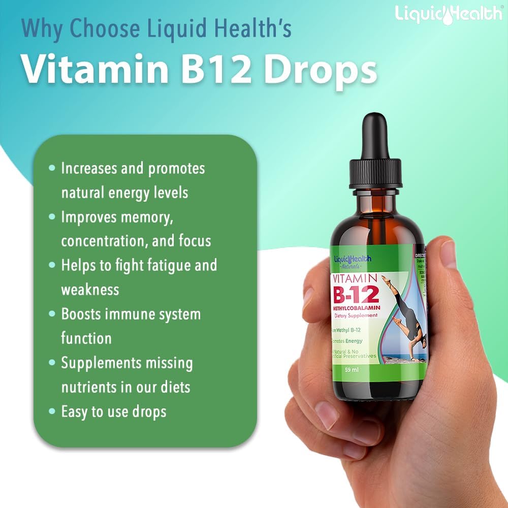 Vegan Liquid Vitamin B12 Drops for Energy, Immune Support, Memory & Concentration - Methylcobalamin & Hydroxocobalamin - Sugar Free, Non-GMO - 2 Pack