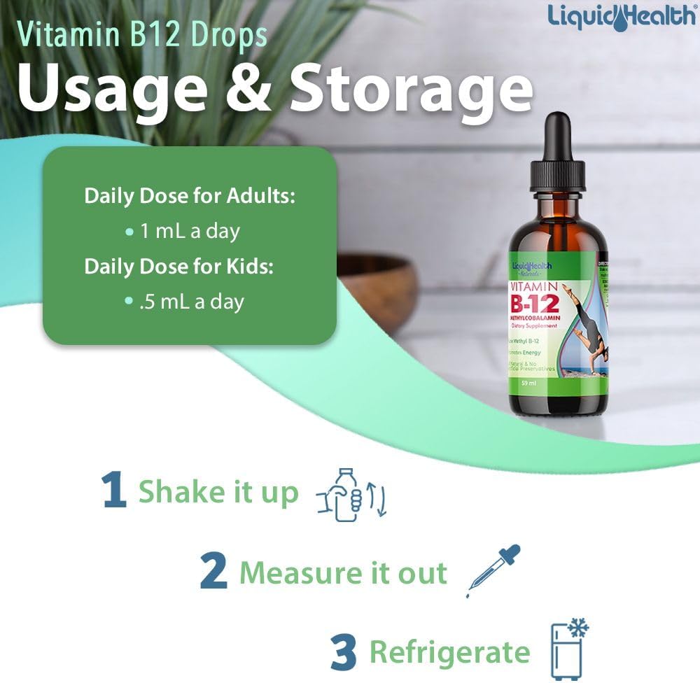Vegan Liquid Vitamin B12 Drops for Energy, Immune Support, Memory & Concentration - Methylcobalamin & Hydroxocobalamin - Sugar Free, Non-GMO - 2 Pack