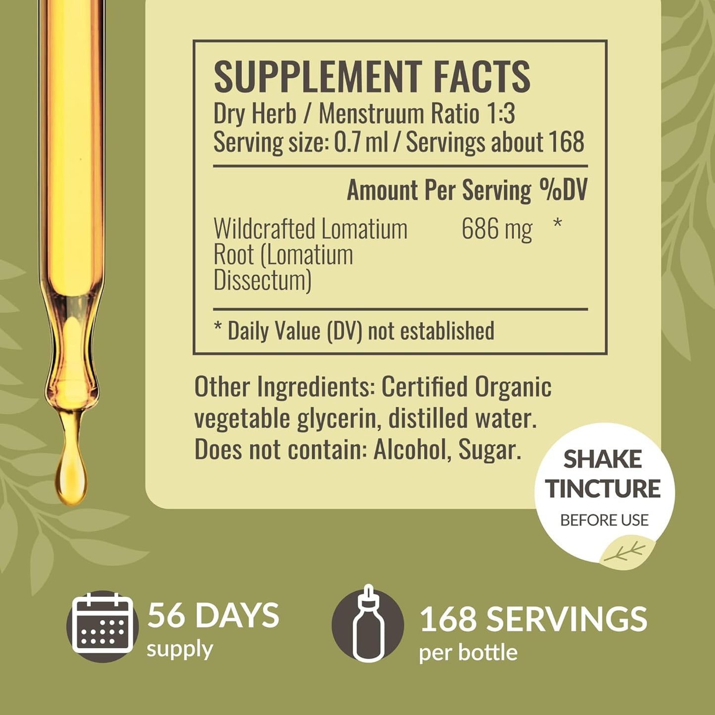 Vegan Lomatium Root Tincture for Lung Cleanse & Detox - Non-GMO Respiratory Support, 56-Day Supply