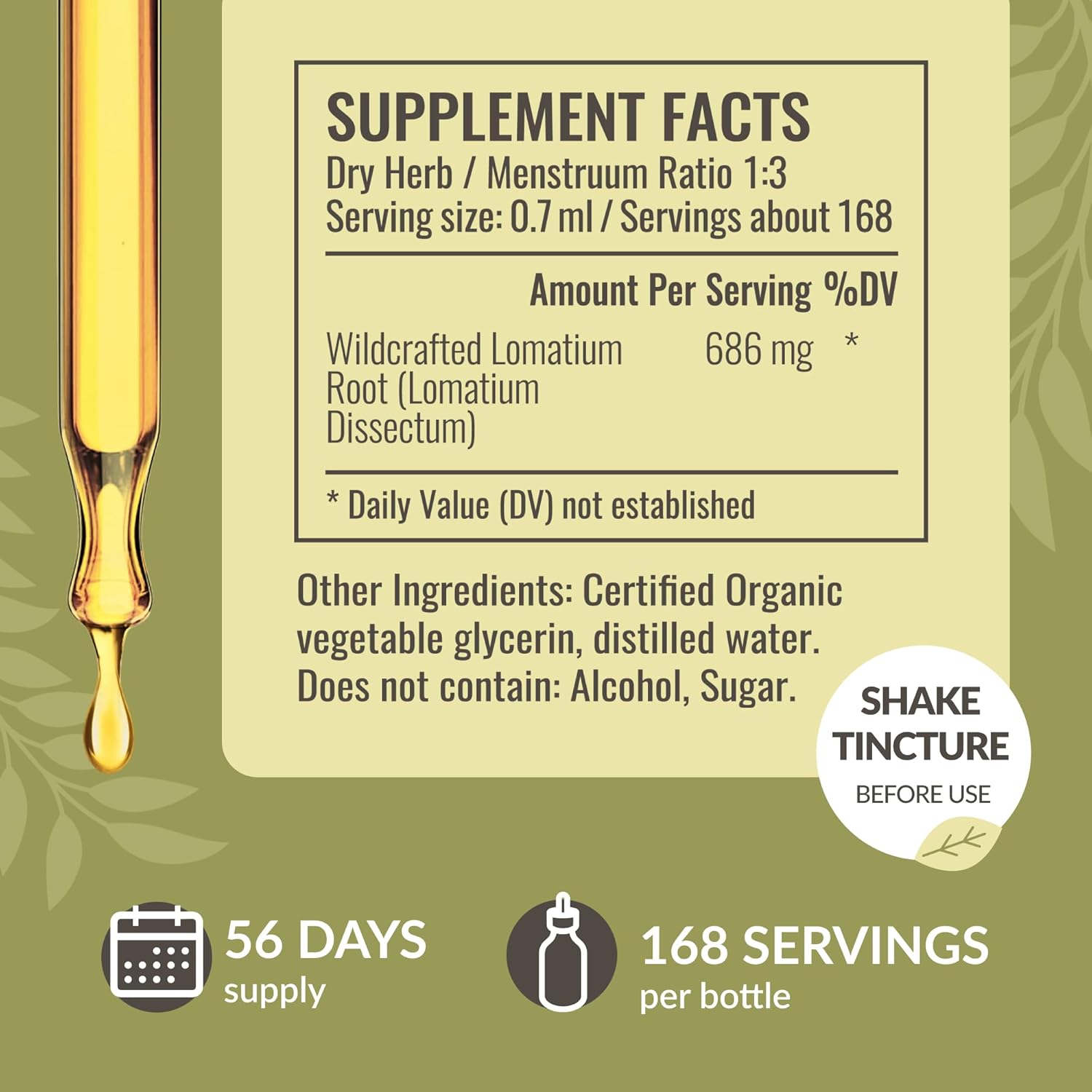 Vegan Lomatium Root Tincture for Lung Cleanse & Detox - Non-GMO Respiratory Support, 56-Day Supply