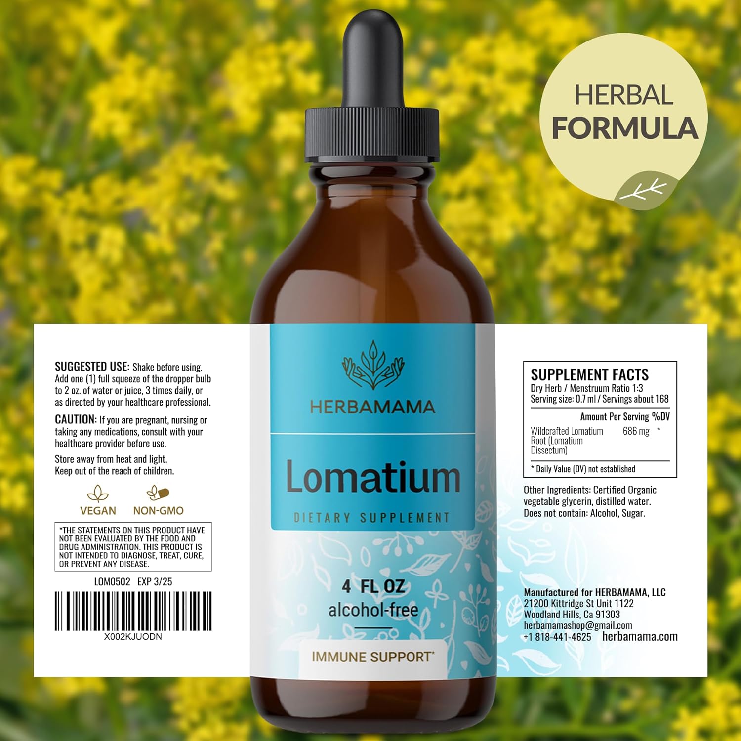 Vegan Lomatium Root Tincture for Lung Cleanse & Detox - Non-GMO Respiratory Support, 56-Day Supply