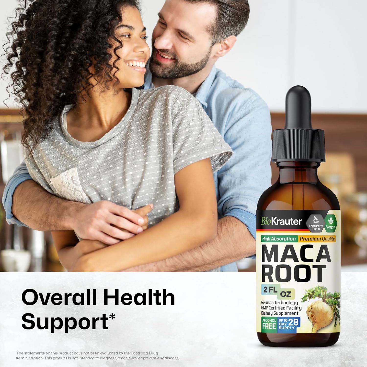 Vegan Maca Root Liquid Drops Extract - 2 Fl.Oz Sugar & Alcohol Free Tincture