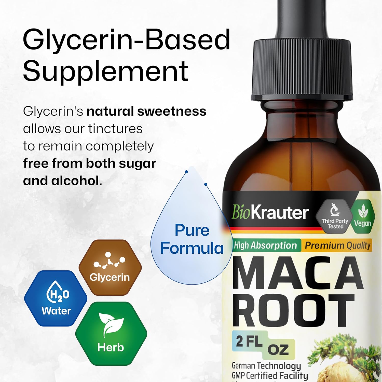 Vegan Maca Root Liquid Drops Extract - 2 Fl.Oz Sugar & Alcohol Free Tincture