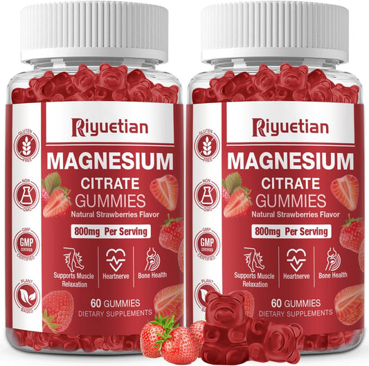 Vegan Magnesium Citrate Gummies 800mg - 2 Pack for Muscle, Bone, Energy - Relaxation Support - 120 Count