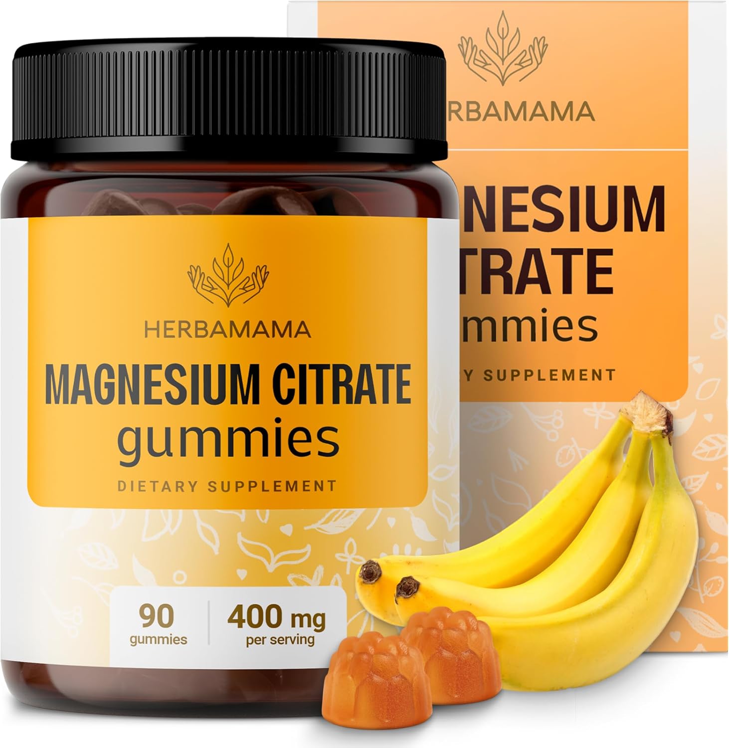 Vegan Magnesium Citrate Gummies for Relaxation Support - HERBAMAMA Calm Supplement - Non-GMO Banana-Flavored Chews - 90 Count