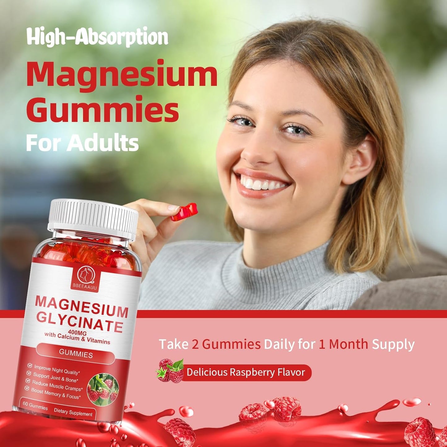 Vegan Magnesium Glycinate and Calcium Gummies for Calm Sleep Support - Sugar Free Complex Supplement with Potassium and CoQ10