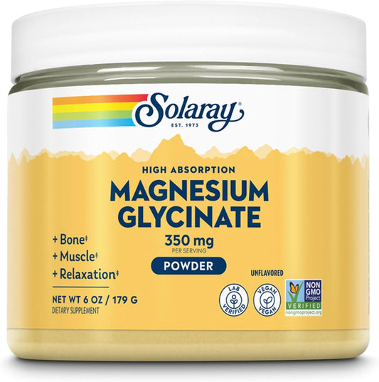 Vegan Magnesium Glycinate Powder - Unflavored Supplement for Bone, Muscle, Relaxation - Non-GMO, 60-Day Guarantee - 50 Servings, 6 OZ