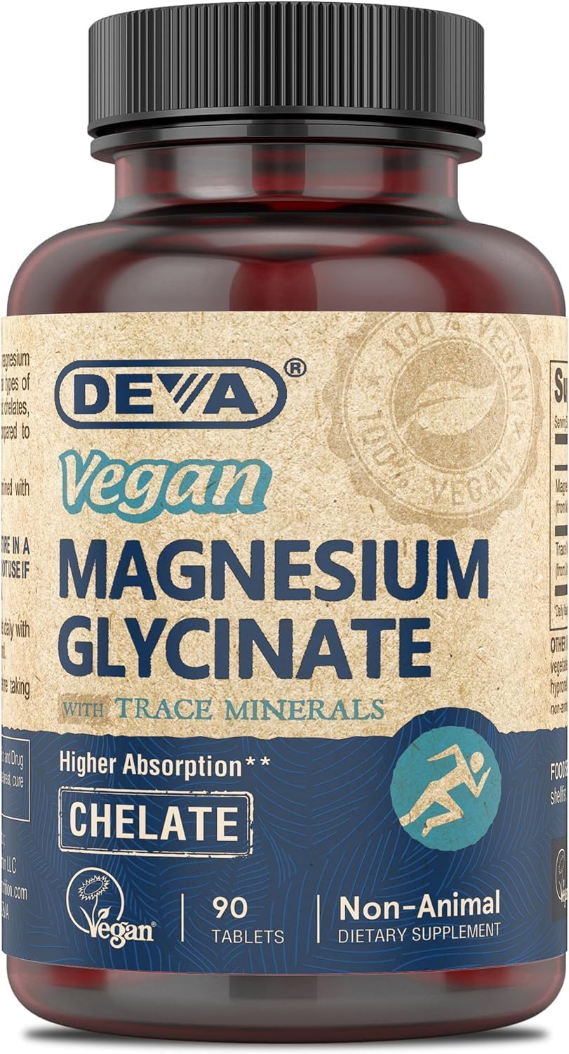 Vegan Magnesium Glycinate Tablets 300mg with Trace Minerals - Chelated for Higher Absorption - 90 Count