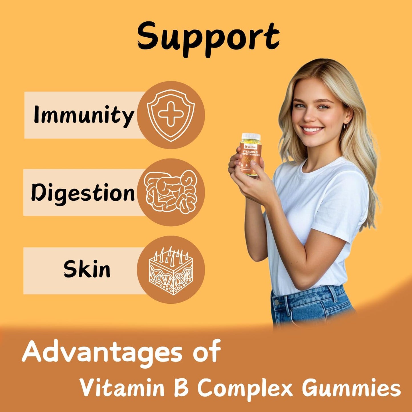 Vegan Mango Flavored Vitamin B Complex Gummies with Biotin, Choline, Inositol, Vitamin C, and Zinc - Supports Energy, Brain Health, Mood, Immune System, Healthy Hair, and Skin - 120 Count