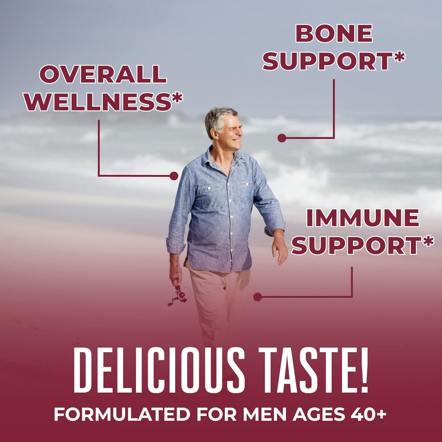 Vegan Men's Multivitamin Gummies 40+ | Immune Support | Sugar-Free | 60 Count