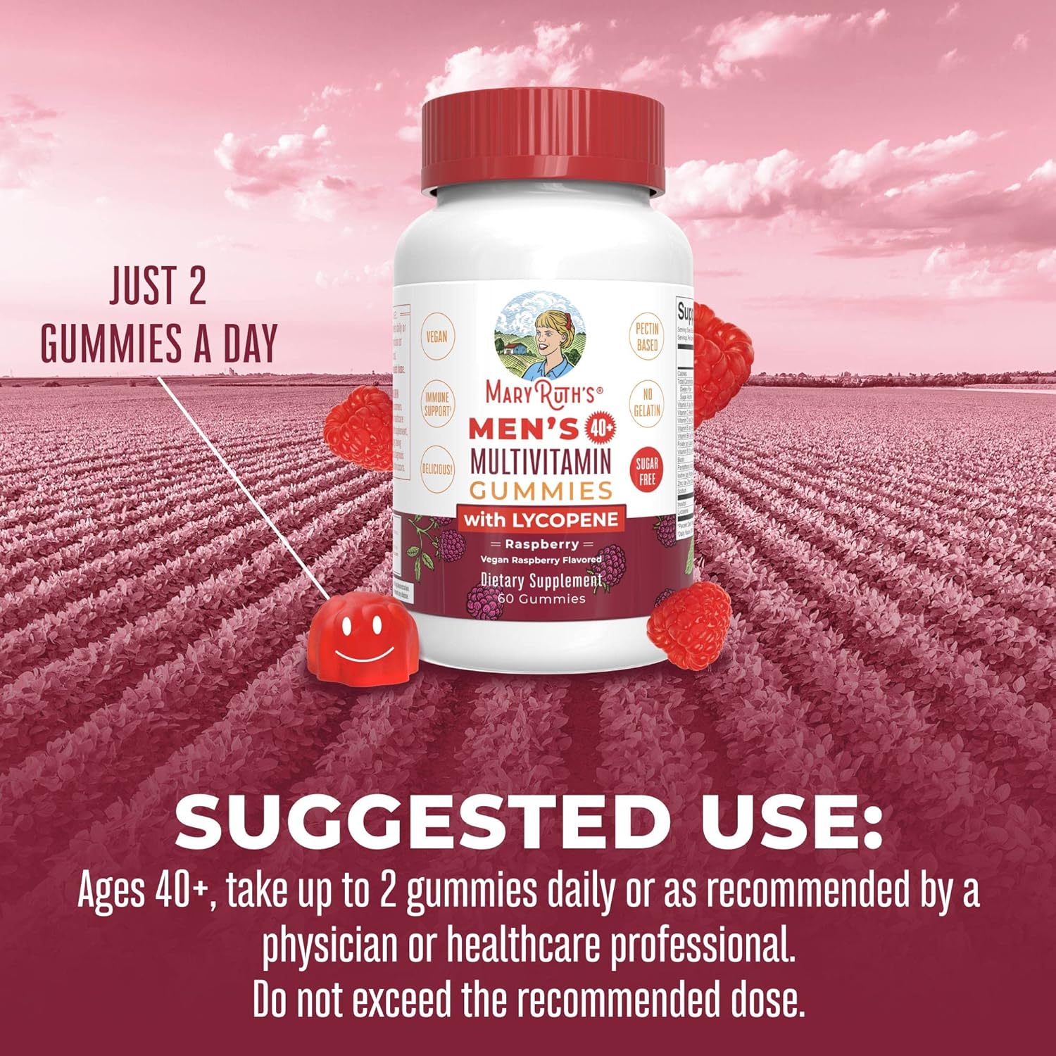 Vegan Men's Multivitamin Gummies 40+ | Immune Support | Sugar-Free | 60 Count