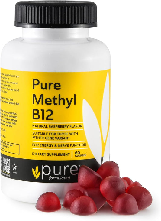 Vegan Methyl B12 Vitamin Gummies for Energy & Nerve Function - Gluten-Free, Dairy-Free, Kosher - 60 Gummies (1500 mcg)
