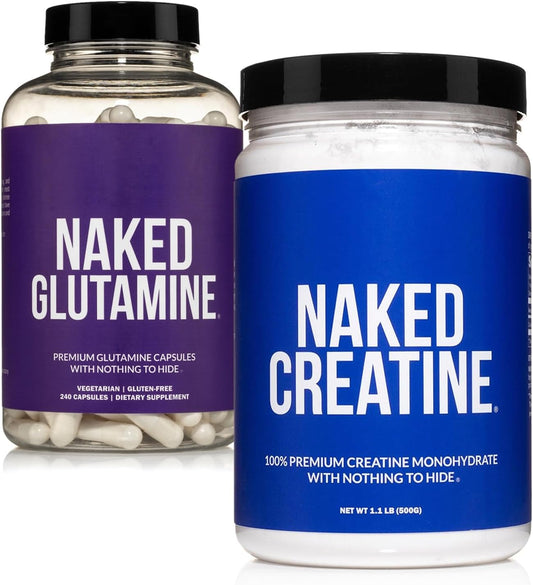 Vegan Micronized Creatine Monohydrate & L-Glutamine Bundle - 100 Servings + 240 Capsules - Non-GMO & Gluten Free - Support Muscle Growth & Recovery - No Artificial Ingredients