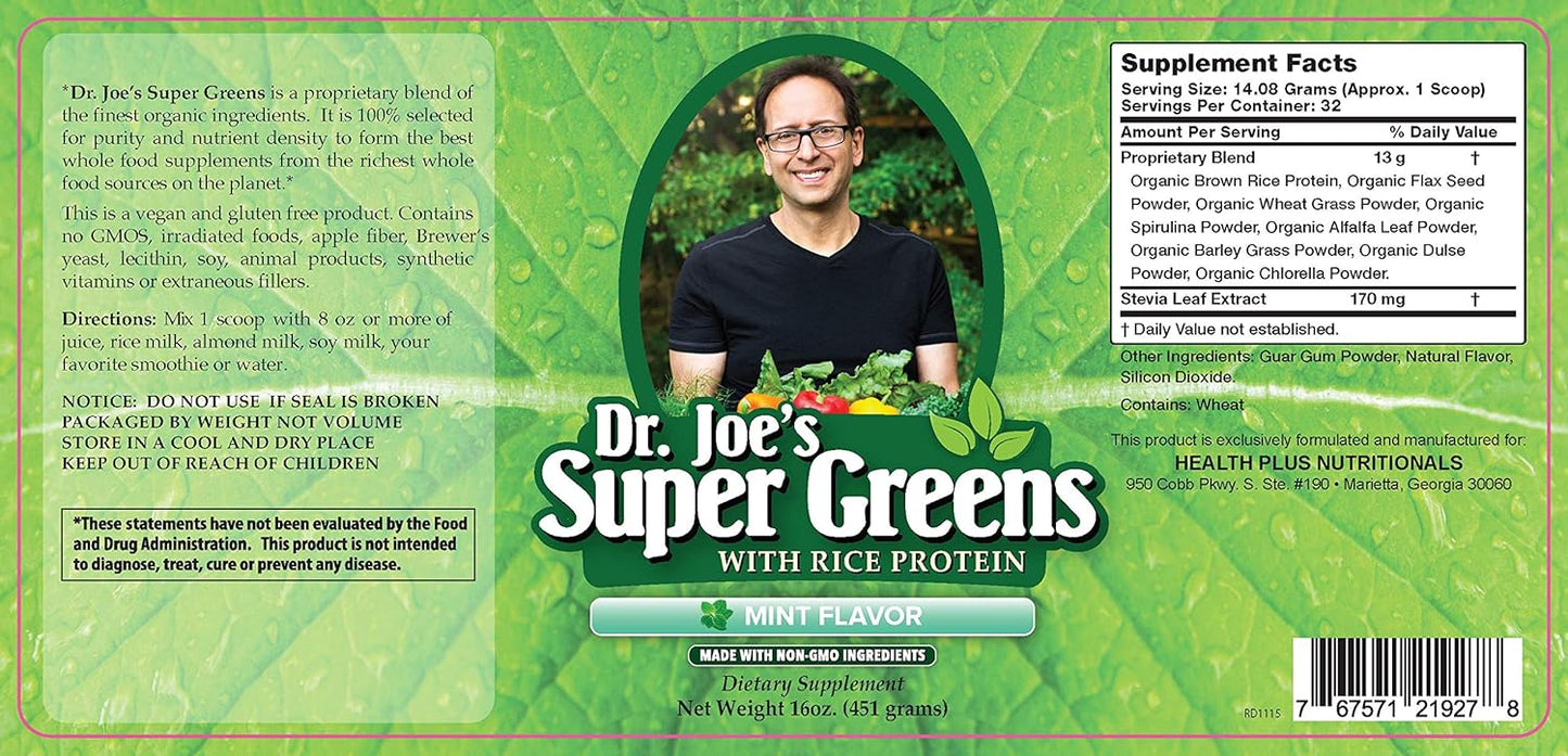 Vegan Mint Superfood Powder with Rice Protein - Dr. Joe's Super Greens