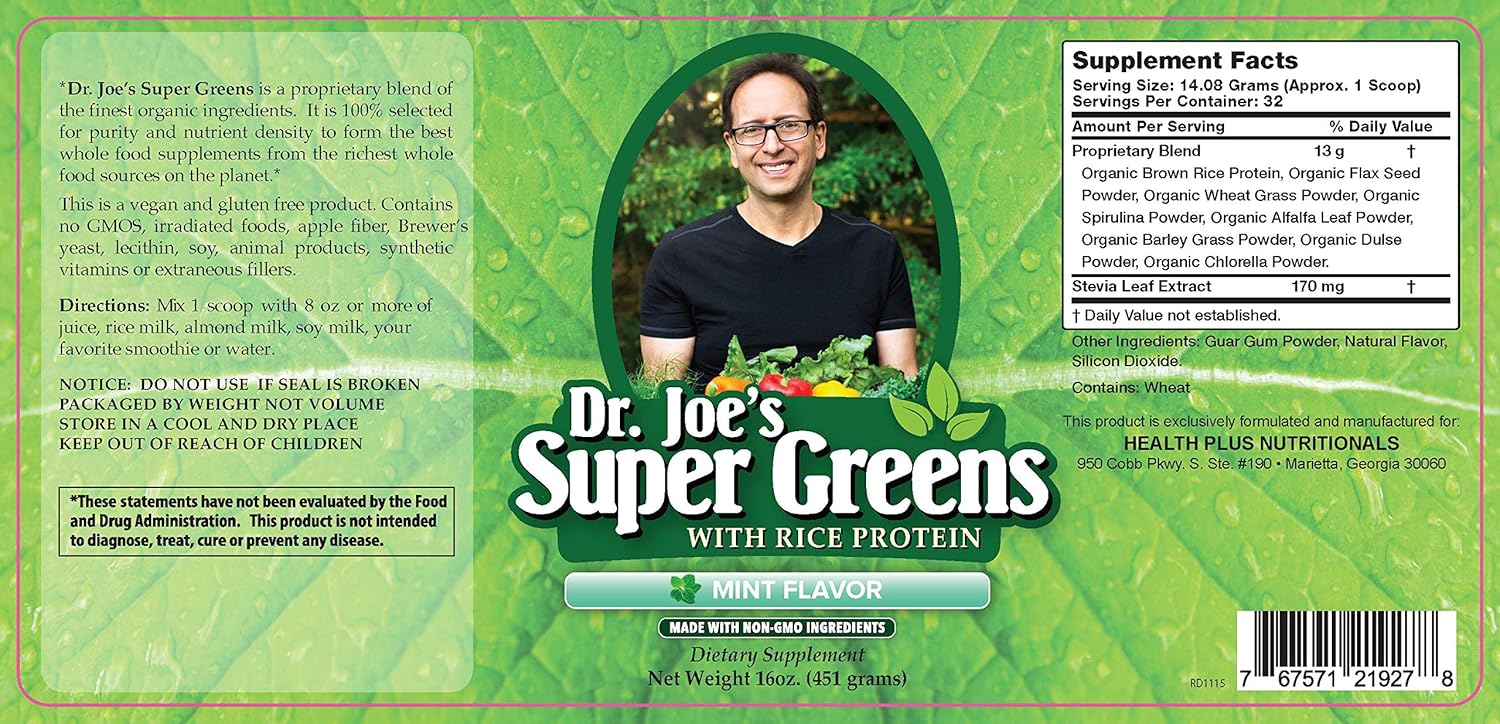 Vegan Mint Superfood Powder with Rice Protein - Dr. Joe's Super Greens