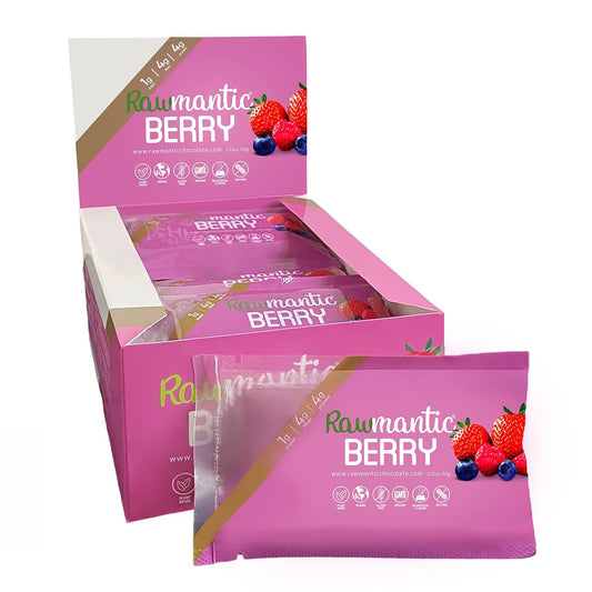 Vegan Mixed Berry Chocolate Energy Bars - 2.1 Oz (Pack of 12) - Dairy, Nut, and Gluten Free Snack Bars - Non-GMO Rawmantic Chocolate Berry Bars for Energy Boosts