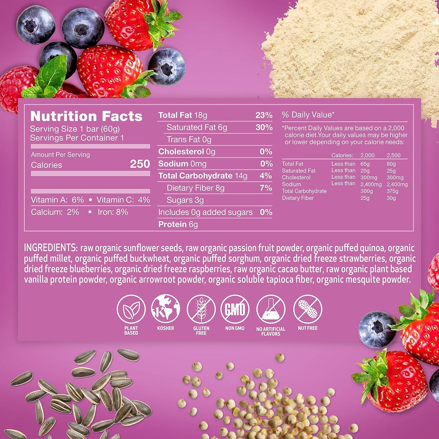 Vegan Mixed Berry Chocolate Energy Bars - 2.1 Oz (Pack of 12) - Dairy, Nut, and Gluten Free Snack Bars - Non-GMO Rawmantic Chocolate Berry Bars for Energy Boosts