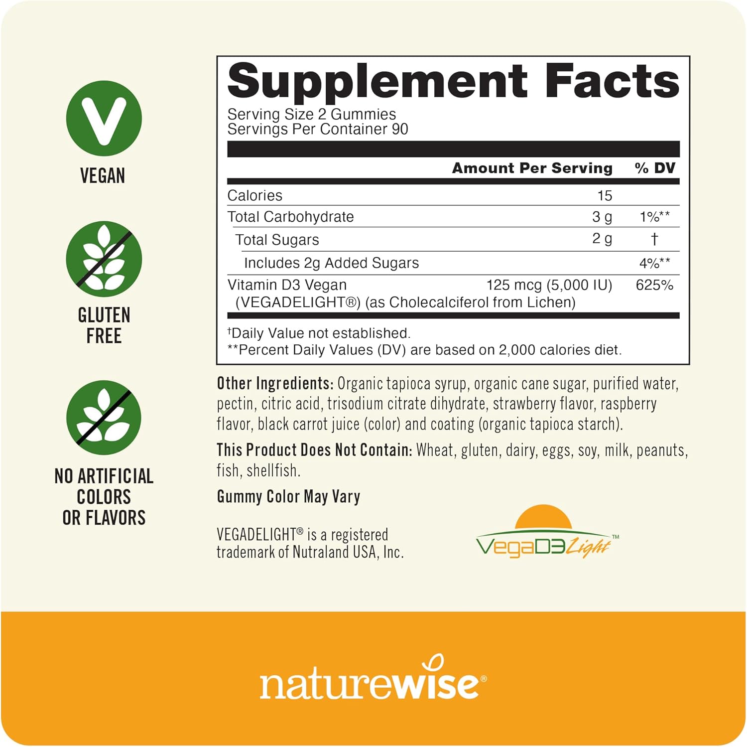 Vegan Mixed Berry Flavored Vitamin D3 Gummies - 5000 IU - Immune and Bone Support - 180 Count