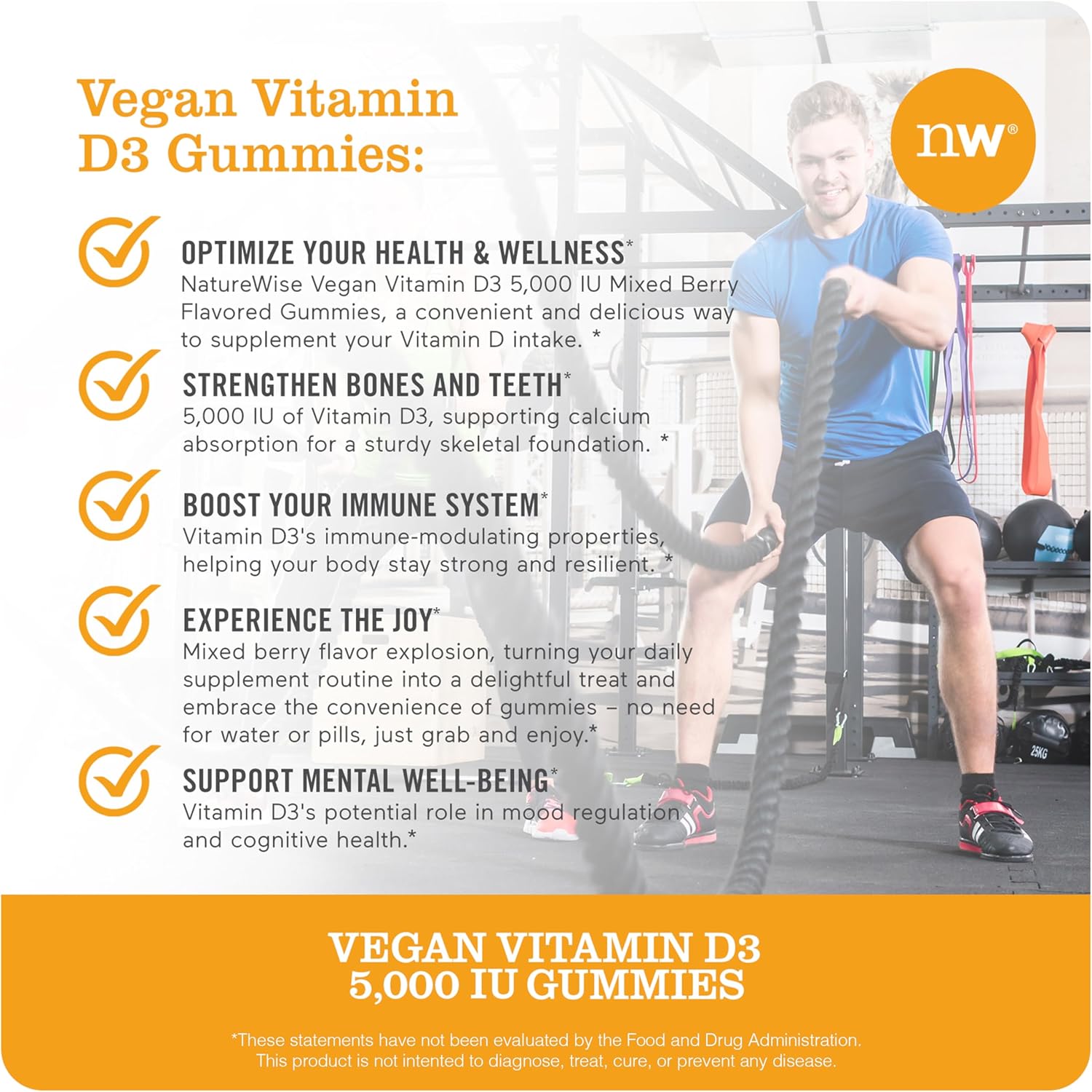 Vegan Mixed Berry Flavored Vitamin D3 Gummies - 5000 IU - Immune and Bone Support - 180 Count