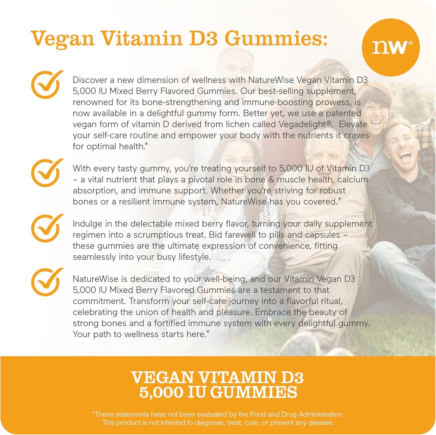 Vegan Mixed Berry Flavored Vitamin D3 Gummies - 5000 IU - Immune and Bone Support - 180 Count