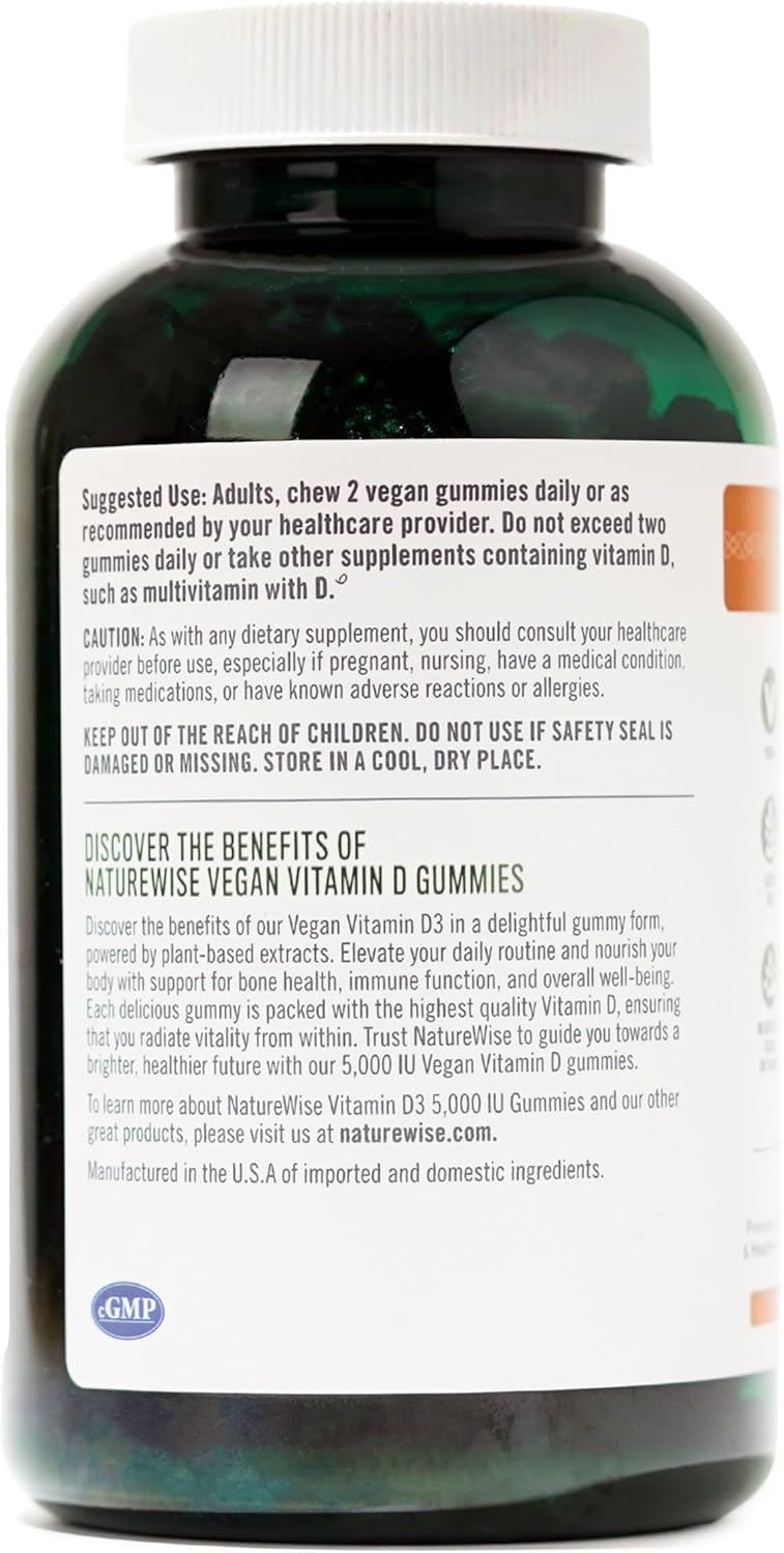 Vegan Mixed Berry Flavored Vitamin D3 Gummies - 5000 IU - Immune and Bone Support - 180 Count