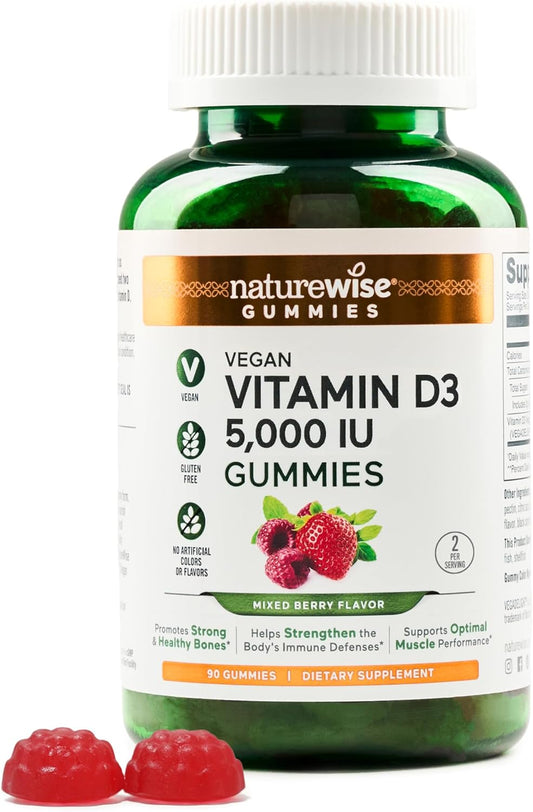 Vegan Mixed Berry Vitamin D3 Gummies for Immune Support and Bone Strength - 5000 IU - Non-GMO - Gluten Free - 90 Count