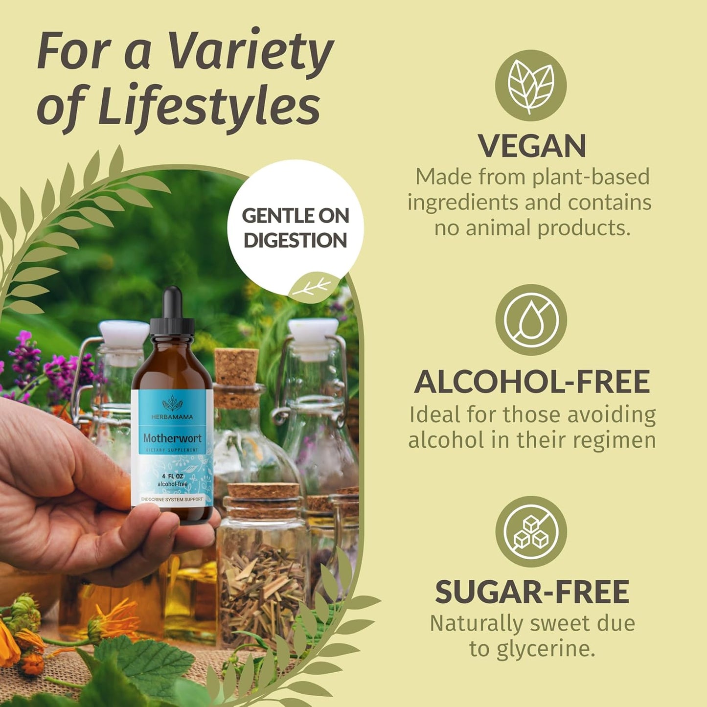 Vegan Motherwort Tincture for Women's Support - Herbal Calming Drops, Non-GMO, Alcohol & Sugar-Free - 56-Day Supply