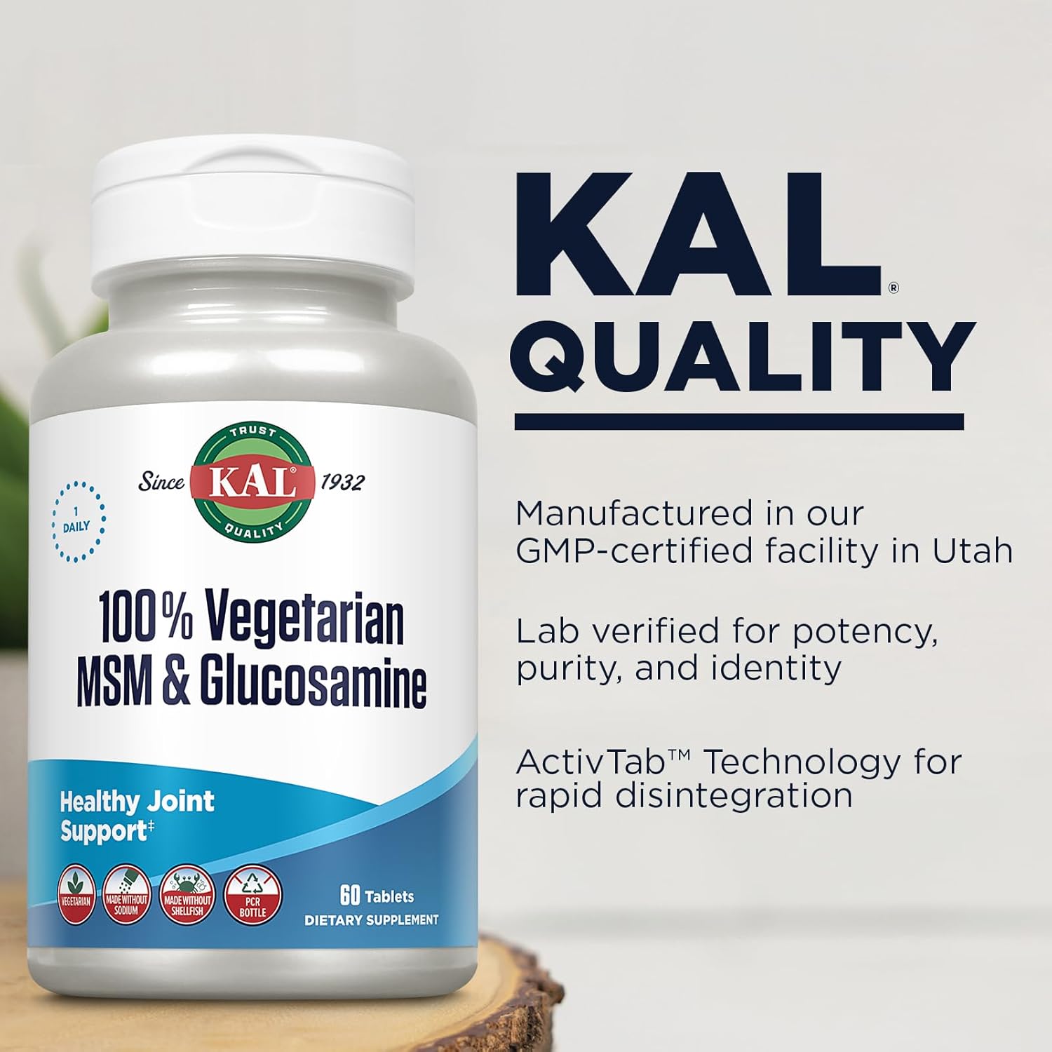Vegan MSM & Glucosamine Supplement for Healthy Joints - 100% Vegetarian Formula - Shellfish-Free - Lab Verified - 60-Day Guarantee - 60 Tablets