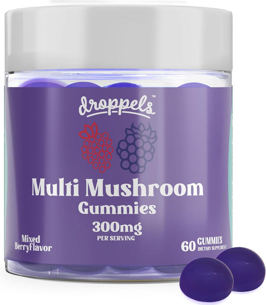 Vegan Multi Mushroom Gummies with Maitake, Shiitake, Turkey Tail, Chaga, Reishi & Lion's Mane | Non-GMO Pectin-Based Extracts | Mixed Berries Flavor, 60 Count