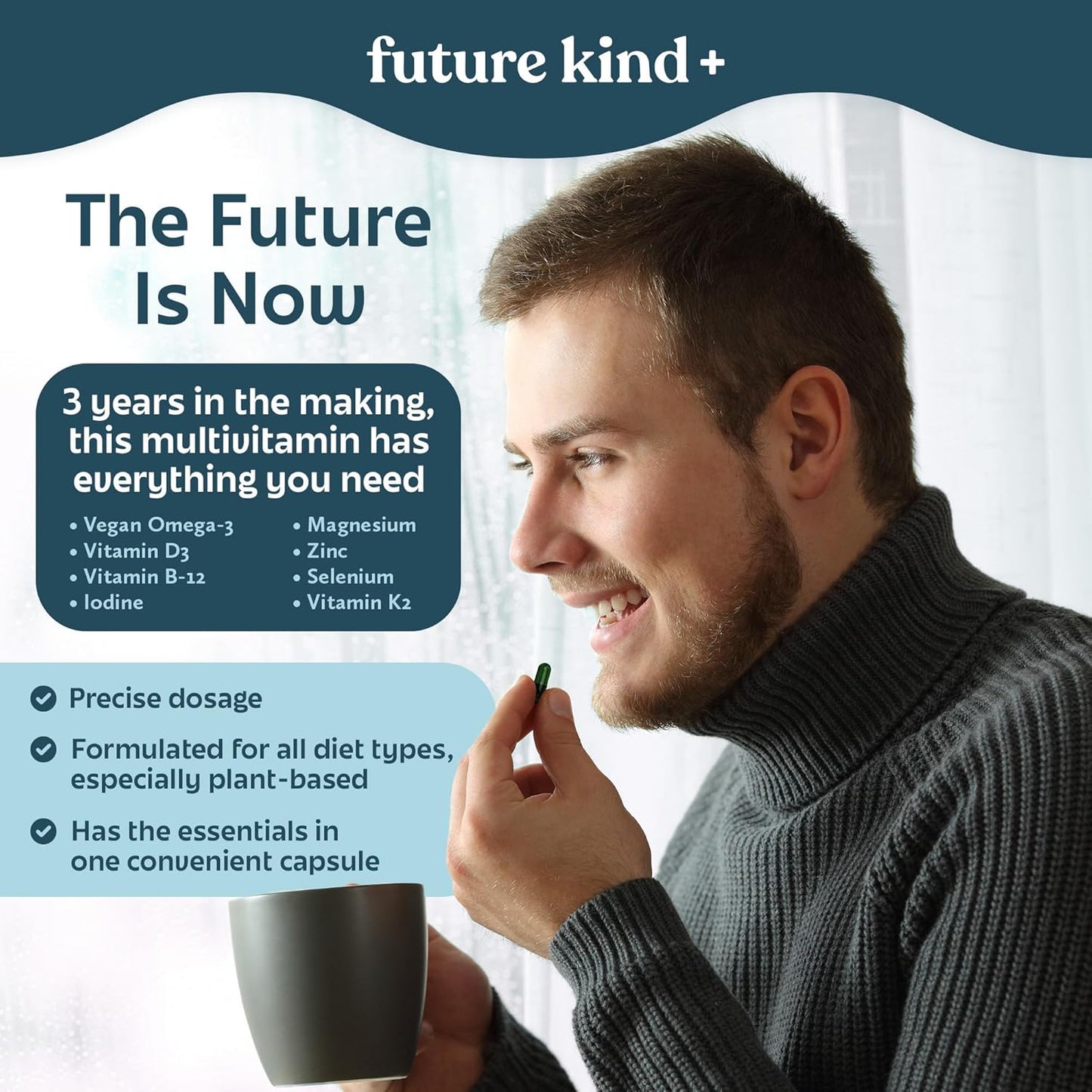 Vegan Multivitamin for Women & Men with Omega-3, B12, D3, Zinc, Iodine, Magnesium, K2 & Selenium - Carrageenan-Free - 60ct Bag