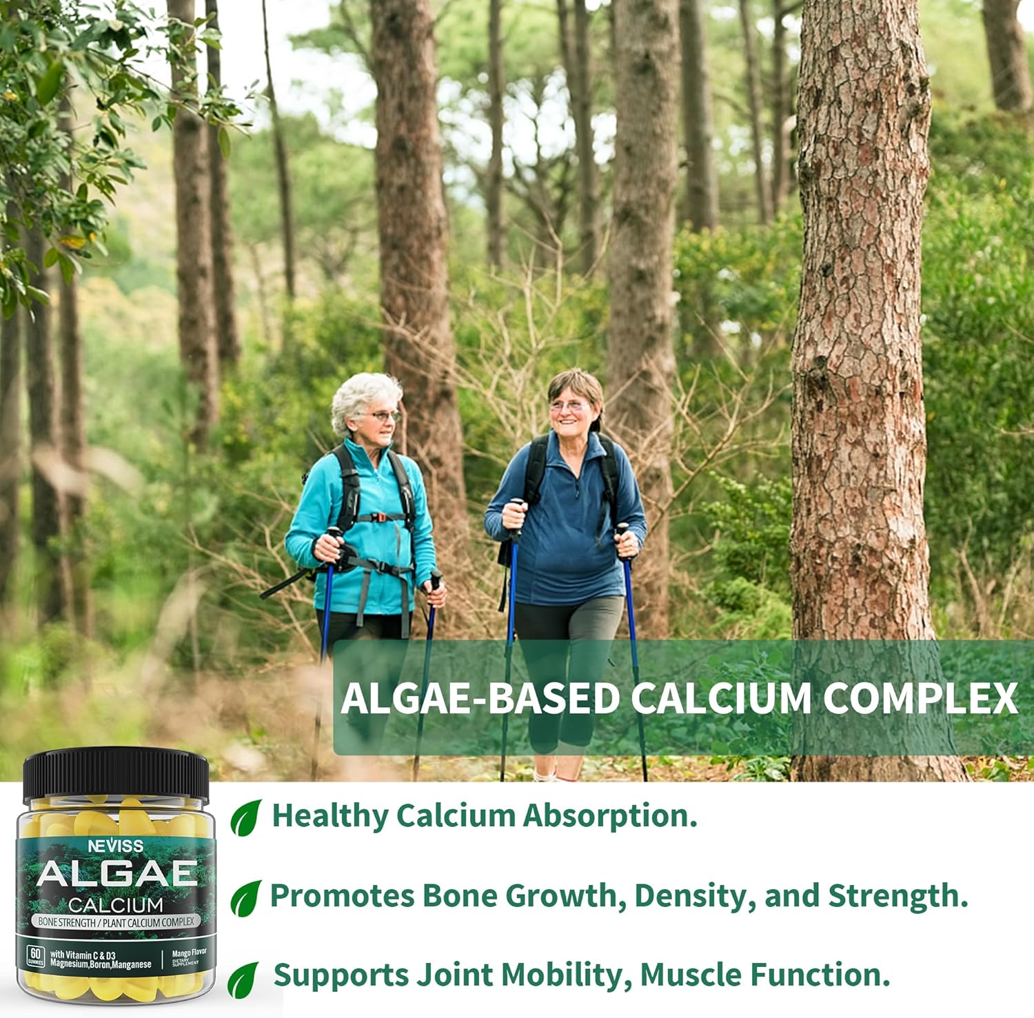 Vegan Multivitamin Gummies with Algae Calcium 600mg for Women Men - Iron, B12, A, D3, K2, Omega 3, Magnesium, Zinc