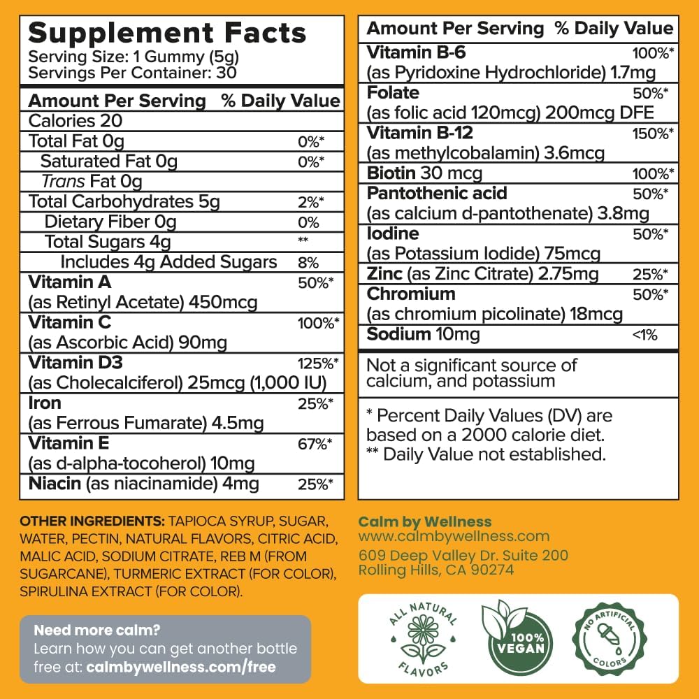Vegan Multivitamin Gummy with Antioxidant Vitamins for Overall Health - Calm by Wellness