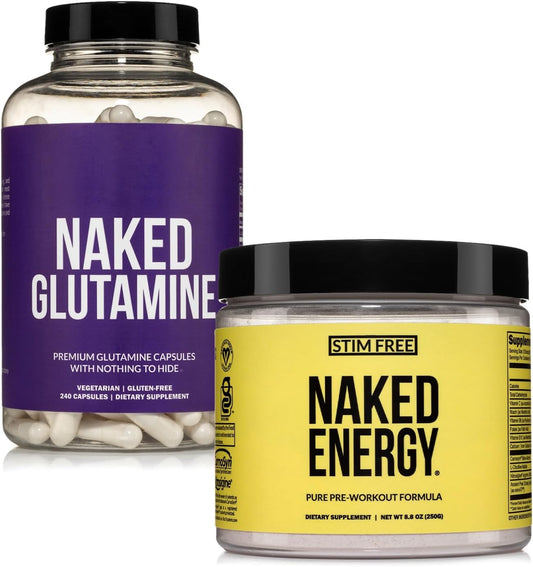 Vegan Muscle Recovery Bundle: Naked Energy Pre-Workout & 240 L-Glutamine Capsules - BoostGo Australia