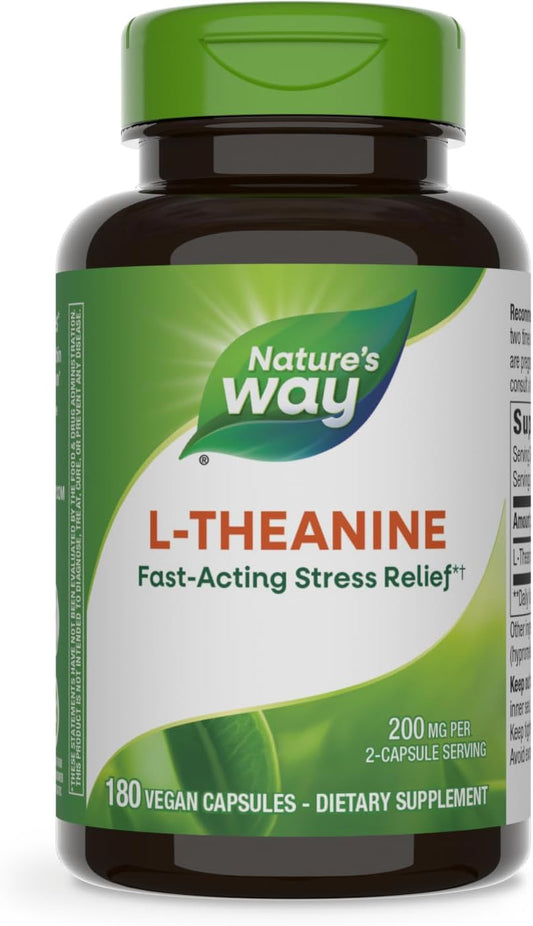 Vegan Nature's Way L-Theanine Capsules - Stress Support & Relaxation - 200mg Per Serving - 180 Count