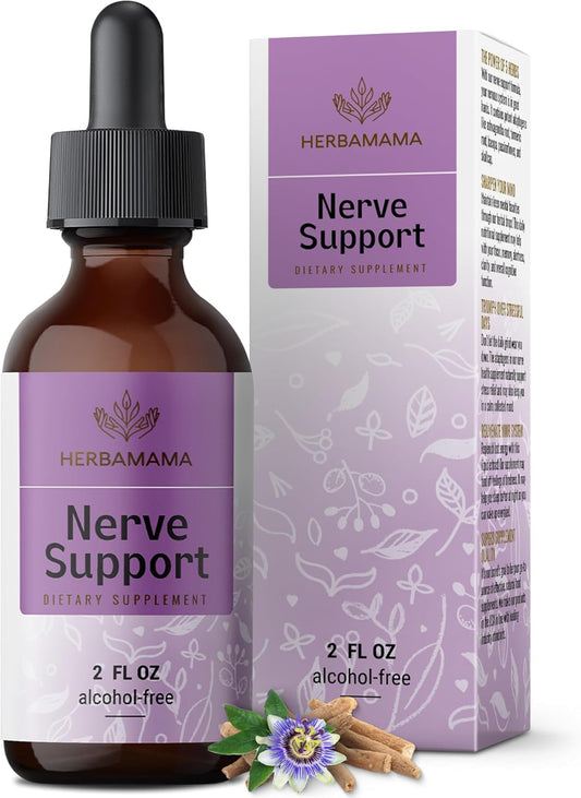 Vegan Nerve Support Supplement with Ashwagandha & Bacopa Monnieri - Non-GMO Calming Drops for Adults, 28-Day Supply