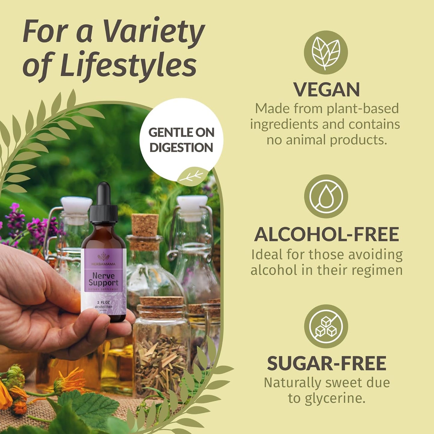 Vegan Nerve Support Supplement with Ashwagandha & Bacopa Monnieri - Non-GMO Calming Drops for Adults, 28-Day Supply