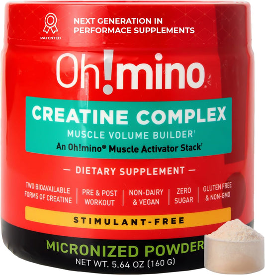 Vegan Oh!mino Creatine Powder - Micronized Creatine Monohydrate & Hydrochloride Blend for Muscle Growth and Recovery - Lemon Lime Flavor - 160g, 40 Servings